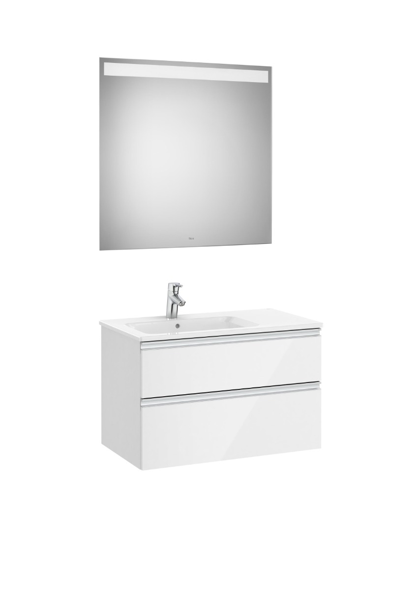 Roca - Pack (base unit with two drawers, left hand basin and LED mirror)-GLOSS WHITE
