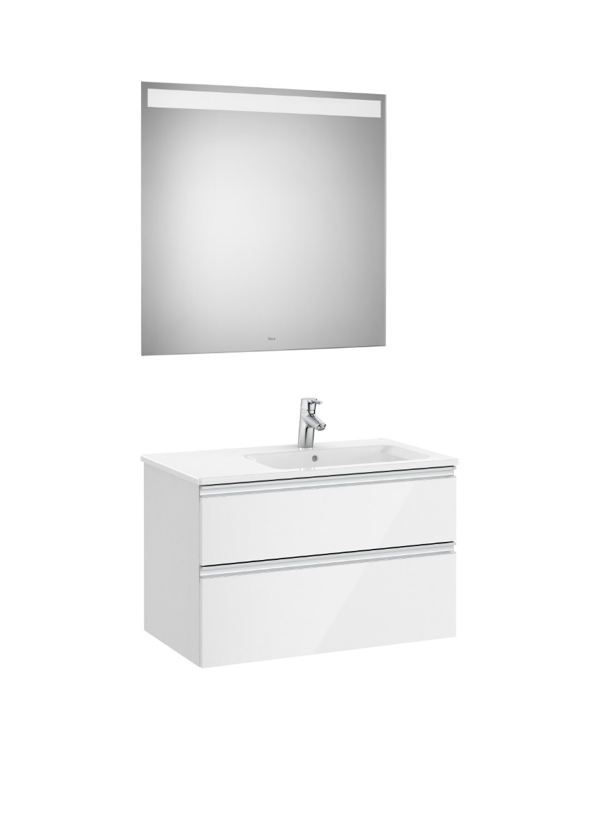 Roca - Pack (base unit with two drawers, right hand basin and LED mirror)- GLOSS WHITE