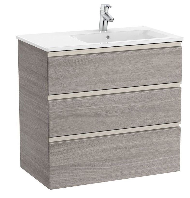 Unik (base unit with three drawers and right hand basin)-CITY OAK
