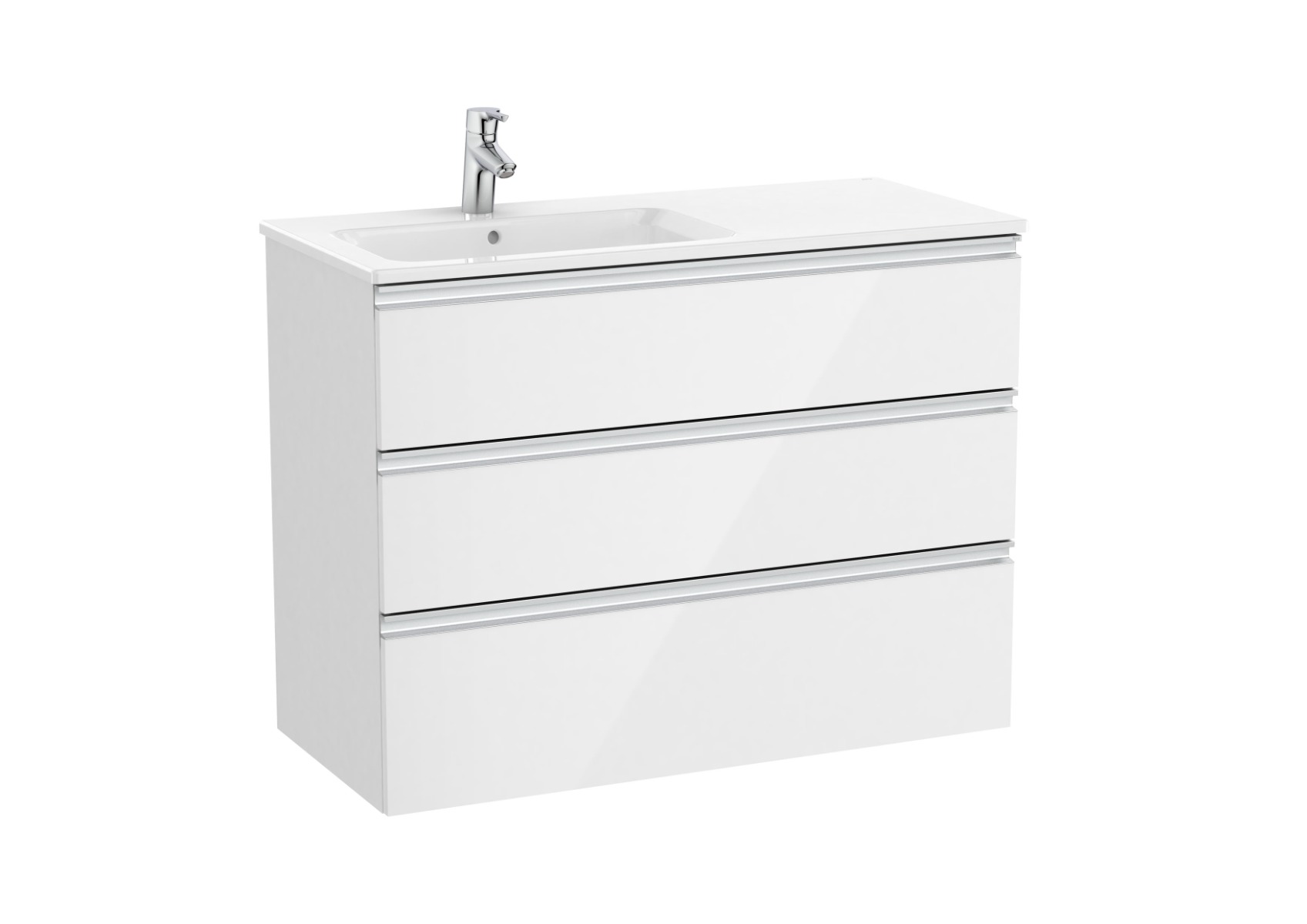 The Gap Unik (base unit with three drawers and left hand basin) Gloss White