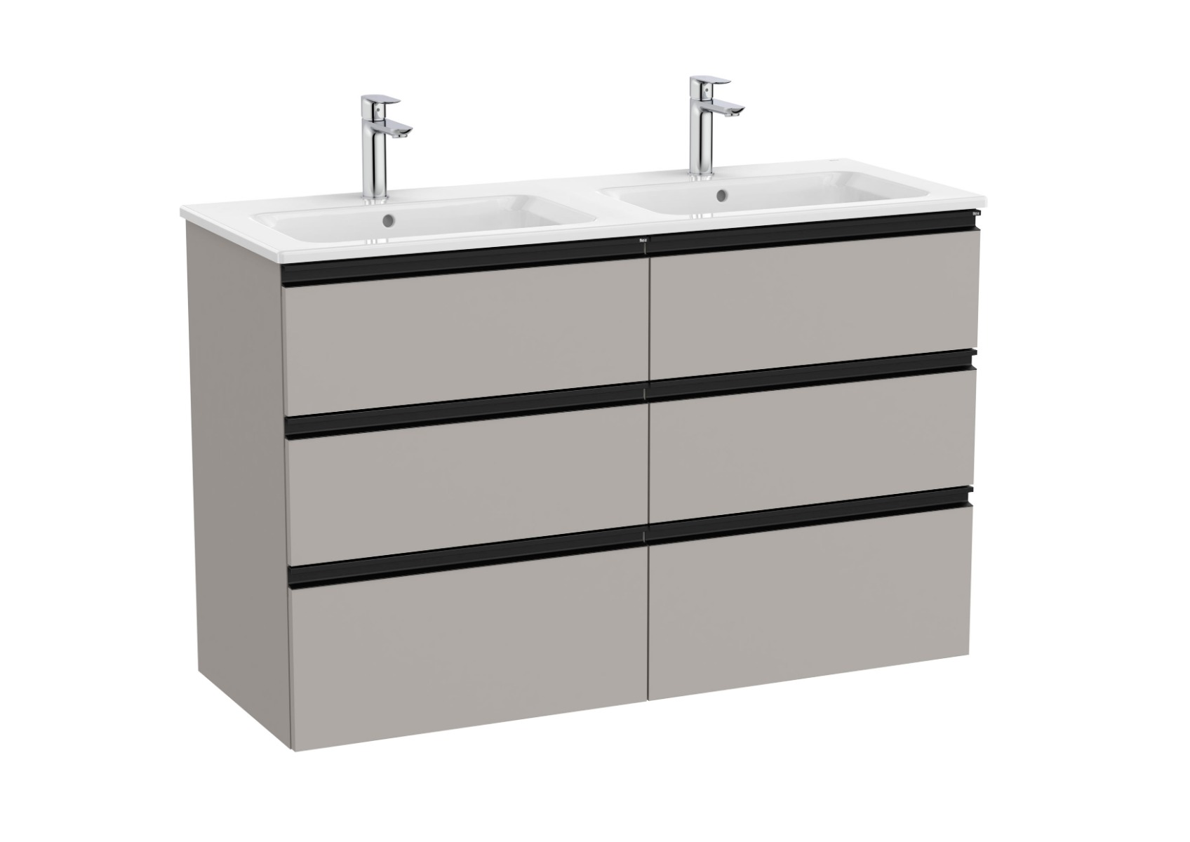 Unik base unit with six drawers and double bowl basin - Matt Grey
