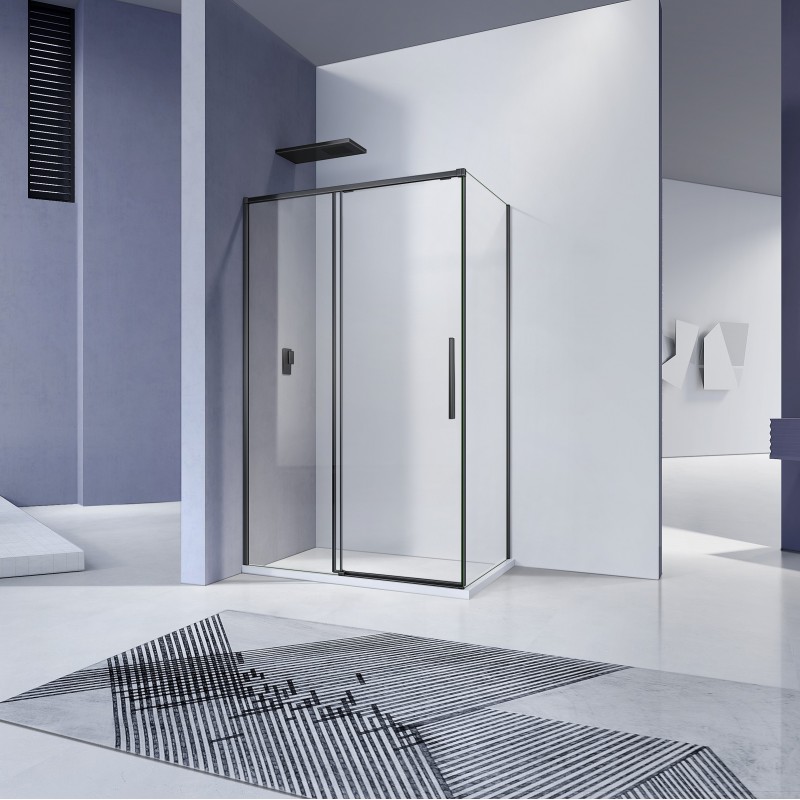 Frameless, 8mm side panel, solid metal profiles, toughened safety glass, 1900mm (8SP80-MB)
