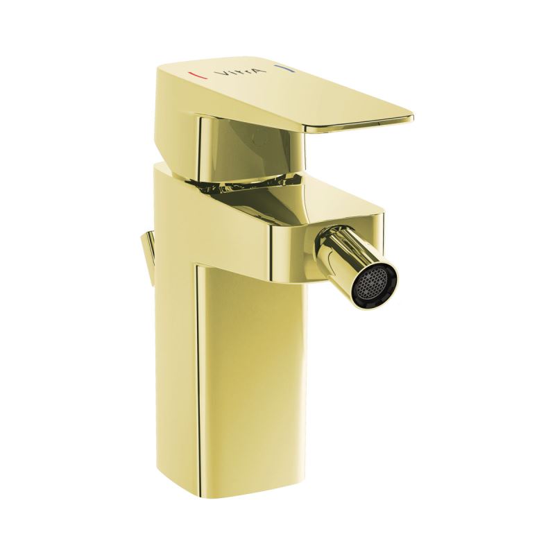 Root Square Bidet Mixer Gold, Bidet mixer with pop-up, square