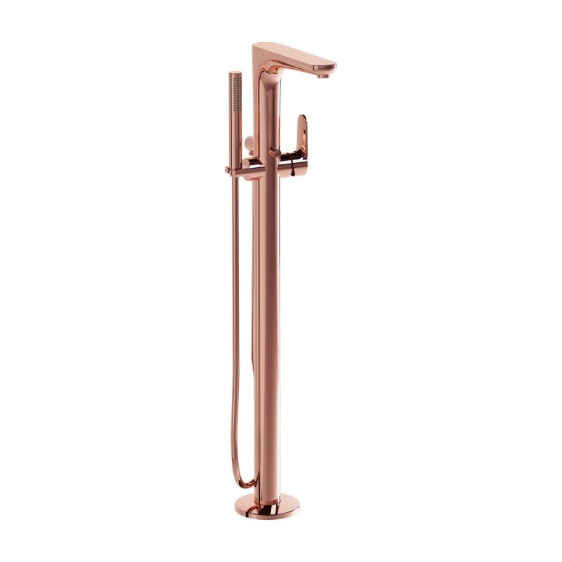 Root Bath Floor Standing Bath Mixer Copper, Floor-standing bath mixer, with hand shower, round