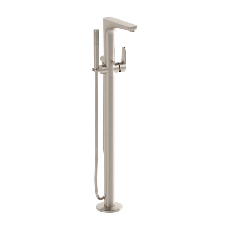 Root Bath Floor Standing Bath Mixer Brushed Nickel, Floor-standing bath mixer, with hand shower, round