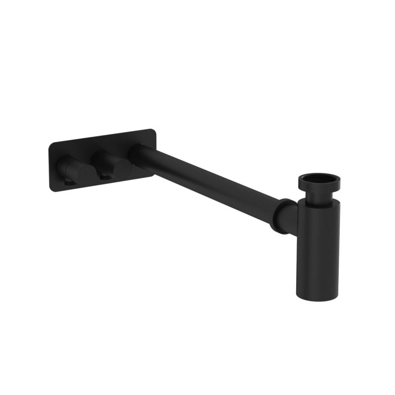 Universal Bottle Trap Matt black, for basins with isolation taps, asymmetric
