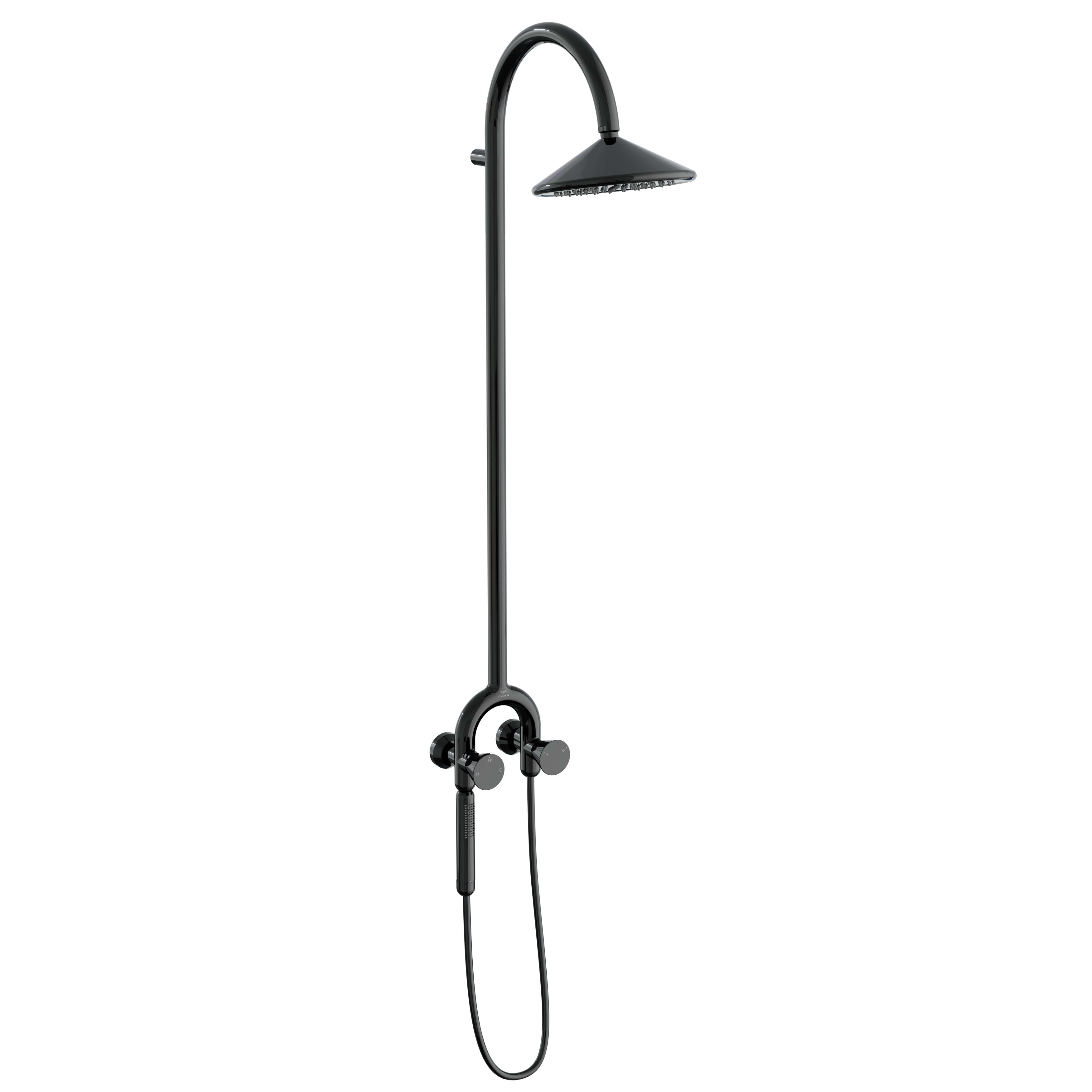 Liquid Thermostatic Shower Column With Magnetic Hand Shower - Gloss Black