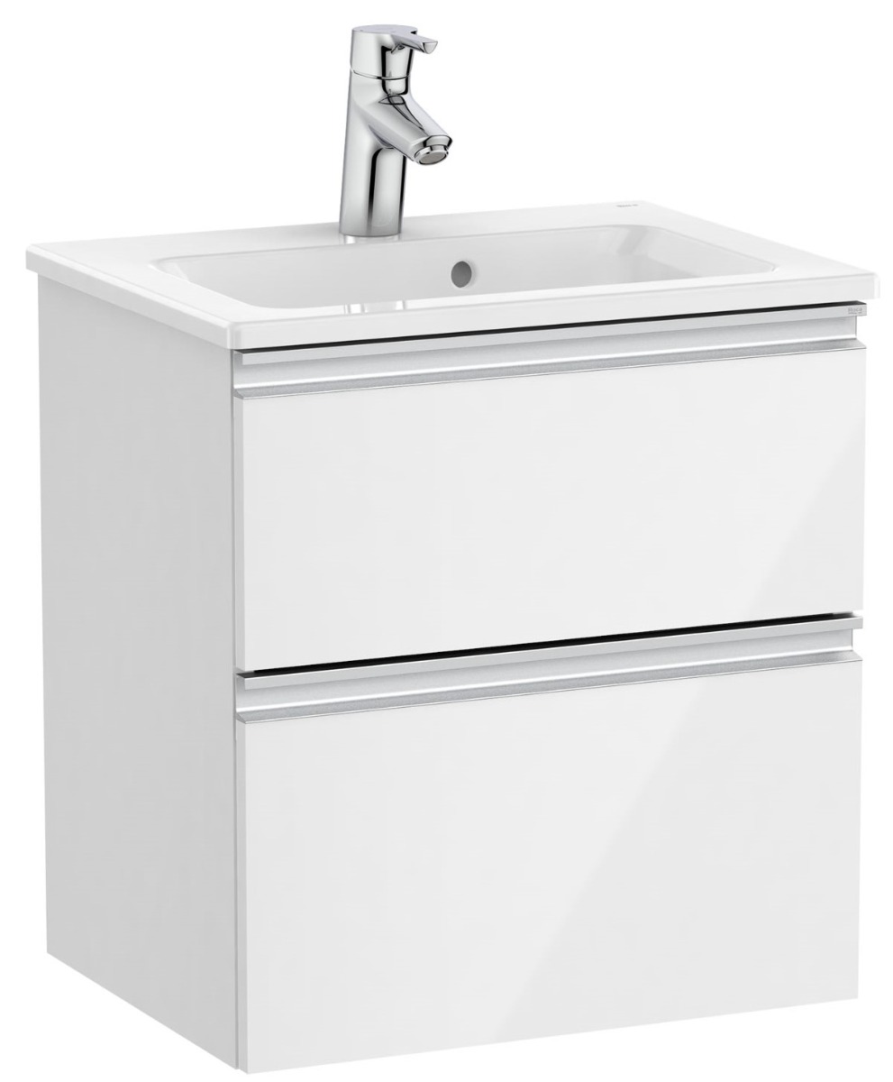 Compact vanity unit with 2 drawers and basin - Glossy White