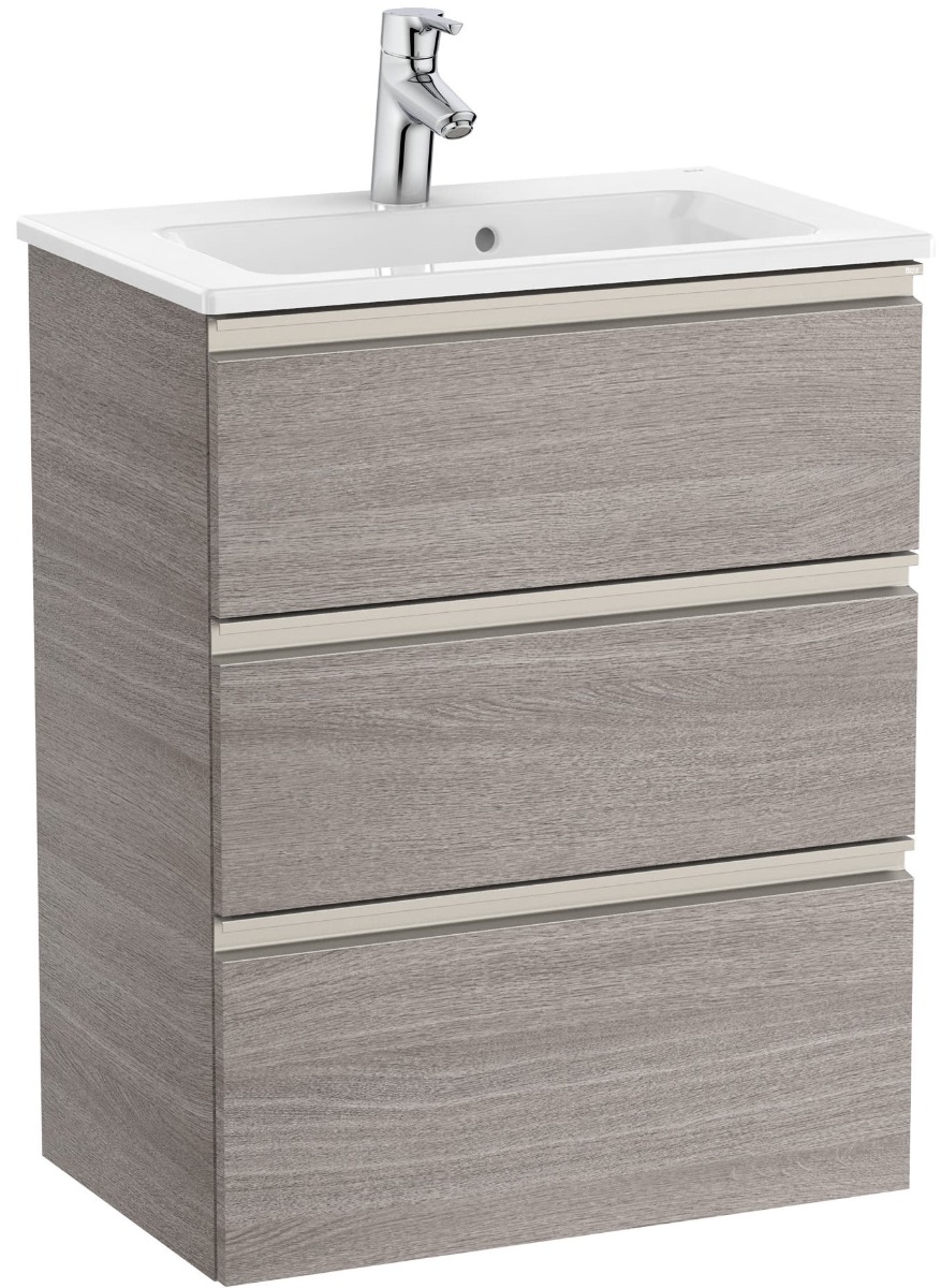 Compact vanity unit with 3 drawers and basin - City oak
