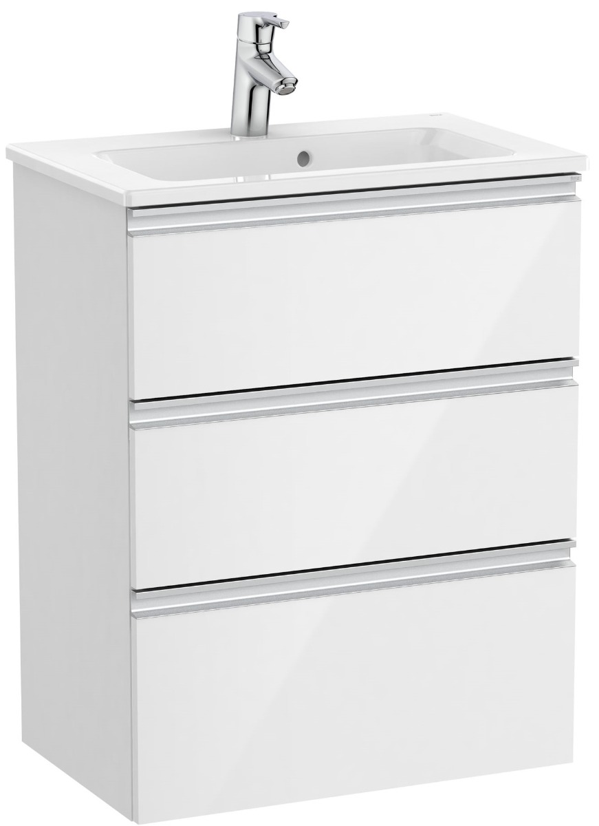 Compact vanity unit with 3 drawers and basin - Glossy White