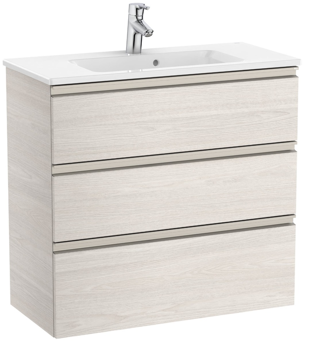Compact vanity unit with 3 drawers and basin - Nordic Ash