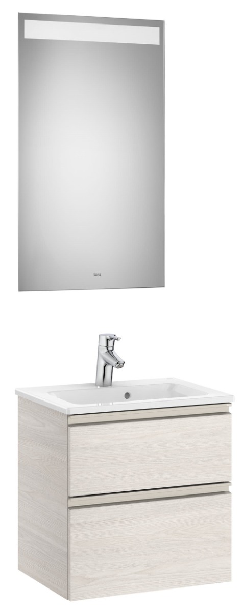 Pack (compact base unit with two drawers, basin and LED mirror) - Nordic Ash