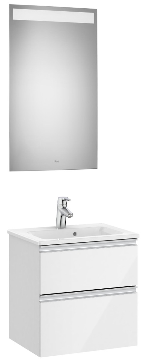 Pack (compact base unit with two drawers, basin and LED mirror) - Glossy White