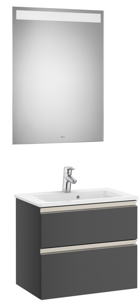 Pack (compact base unit with two drawers, basin and LED mirror) ANTHRACITE GREY