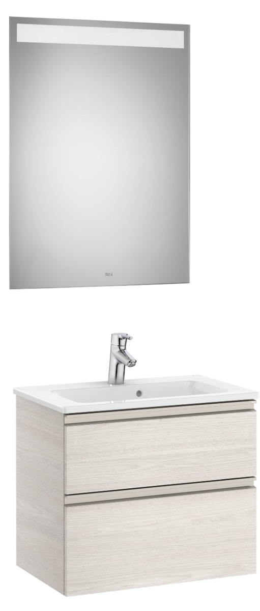 Pack (compact base unit with two drawers, basin and LED mirror) - Nordic Ash