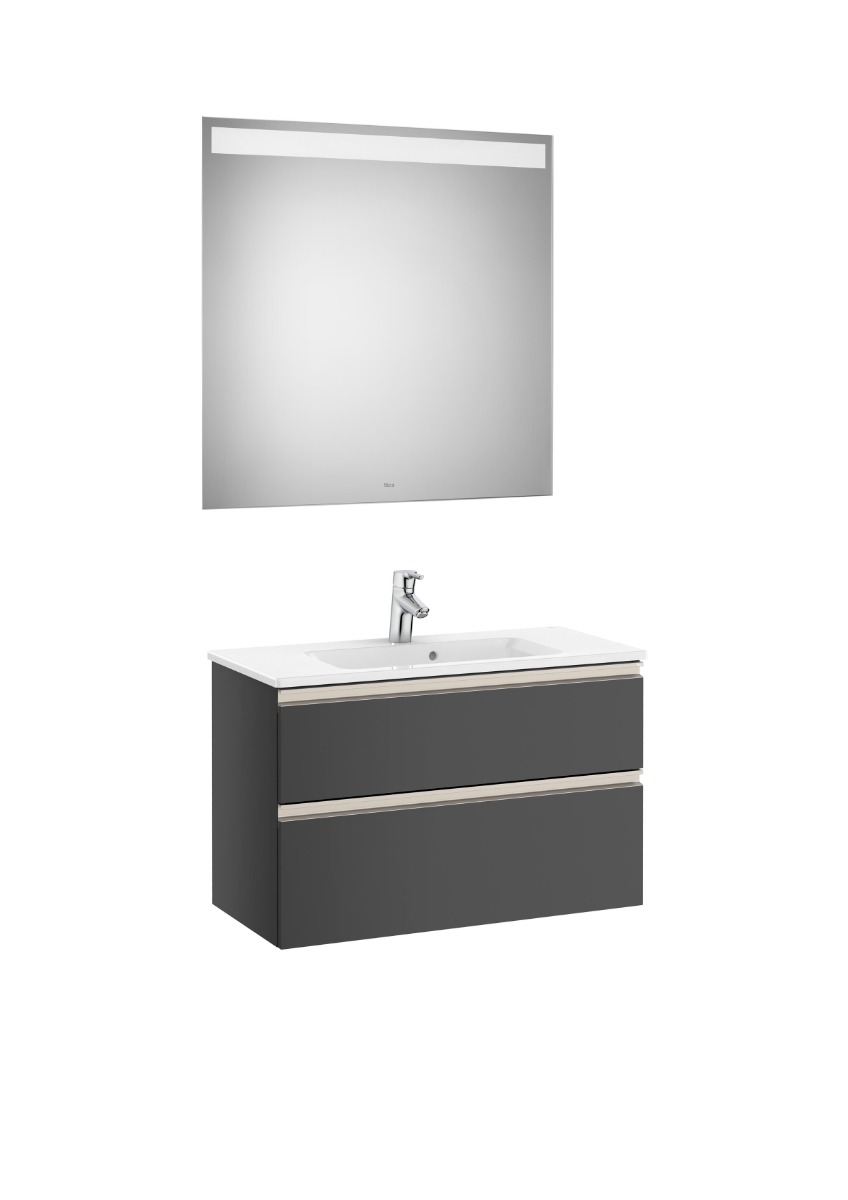 The Gap Pack (compact base unit with two drawers, basin and LED mirror) Anthracite Grey