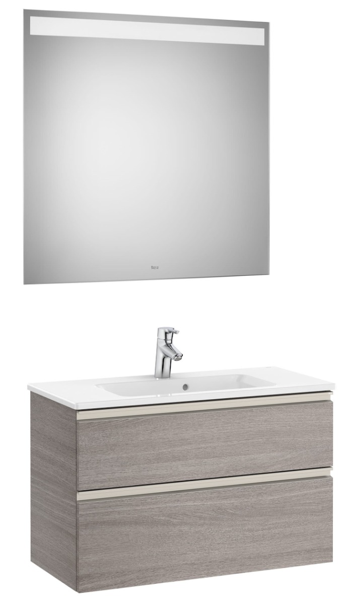 Pack (compact base unit with two drawers, basin and LED mirror)