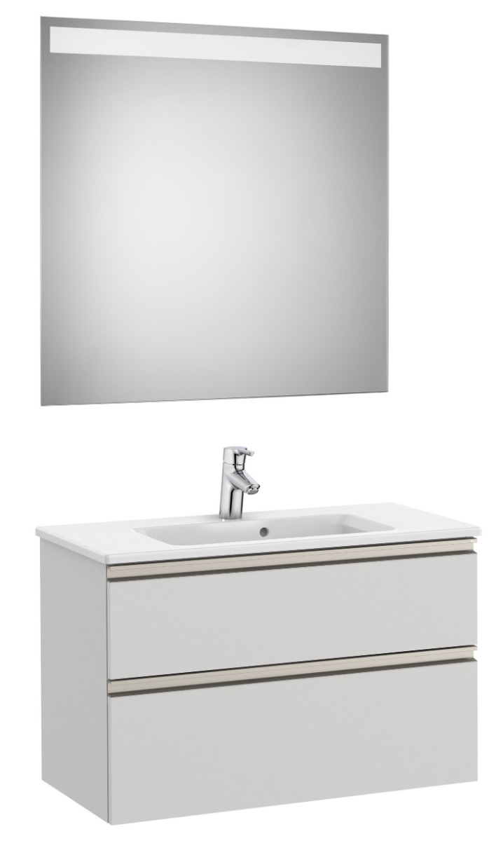 Pack (compact base unit with two drawers, basin and LED mirror) - Nordic Ash