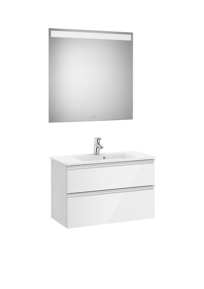 The Gap Pack (compact base unit with two drawers, basin and LED mirror) Gloss White