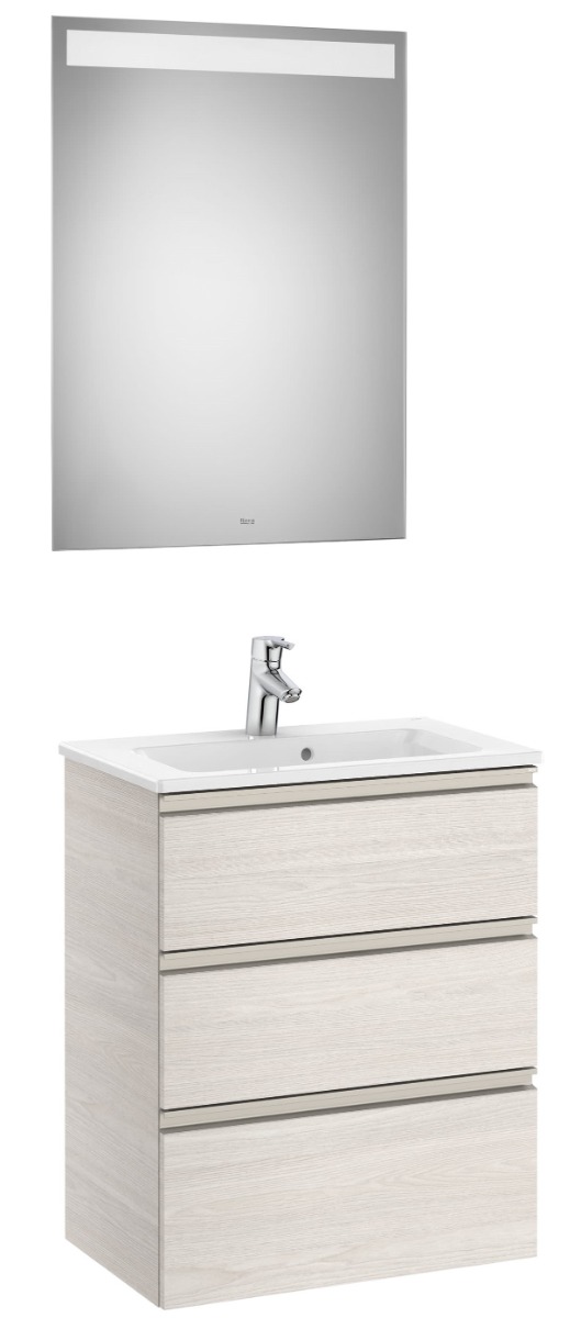 Pack (compact base unit with three drawers, basin and LED mirror) - Nordic Ash