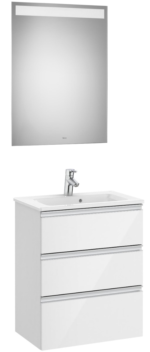The Gap Pack (compact base unit with three drawers, basin and LED mirror GLOSS WHITE