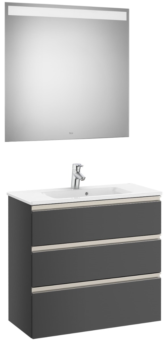 Pack (compact base unit with three drawers, basin and LED mirror-ANTHRACITE GREY