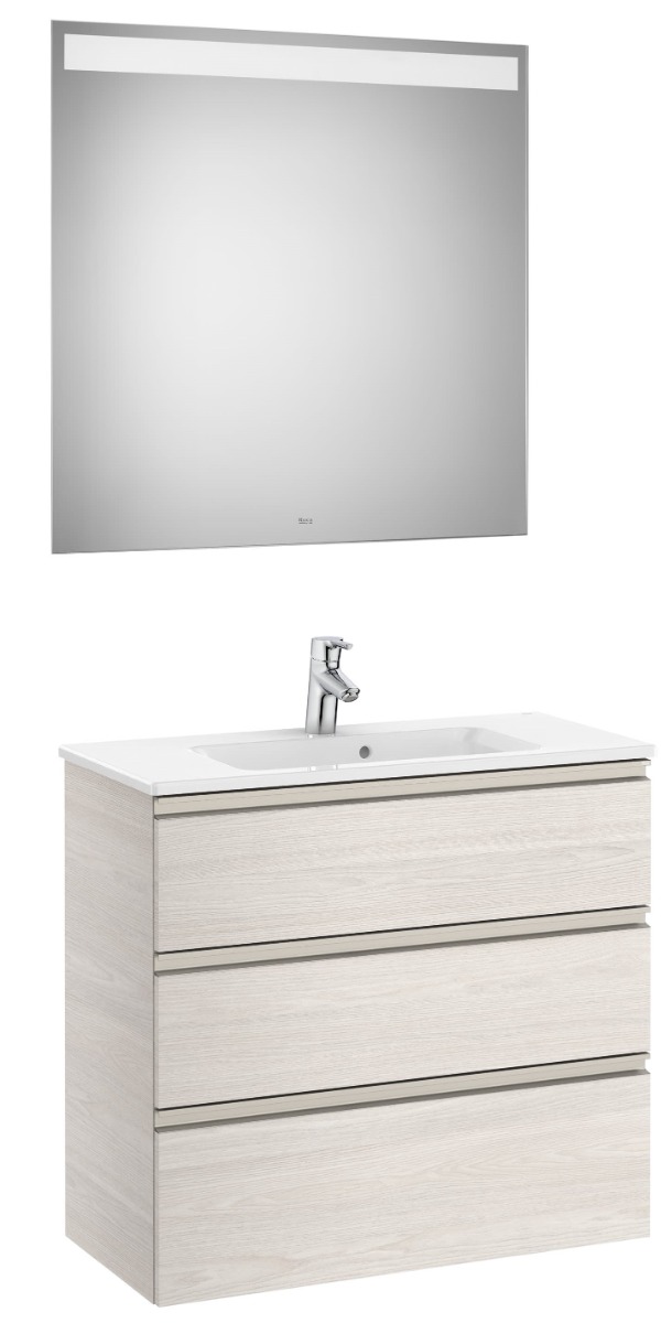 Pack (compact base unit with three drawers, basin and LED mirror) - Nordic Ash