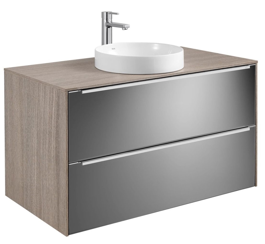 Base unit for Soft or Round In Countertop basin CITY OAK / DARK MIRROR