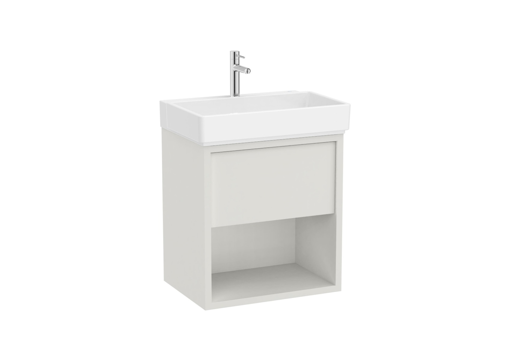 Tura 600mm Unik (vanity unit with one drawer, bottom shelf and basin) - Off White