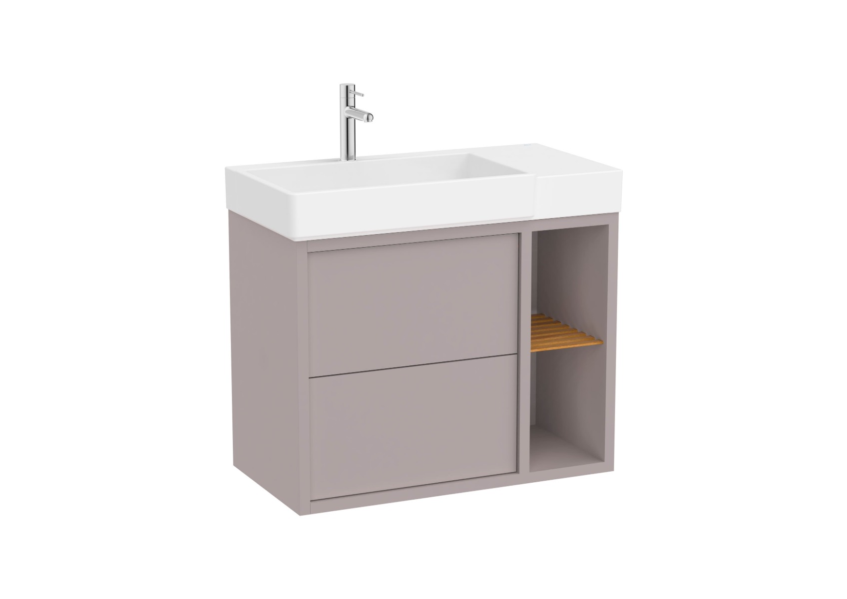 Tura 800 x 430mm (Asymmetric vanity unit with two drawers, side shelves and basin on the left) - Light Noble Grey