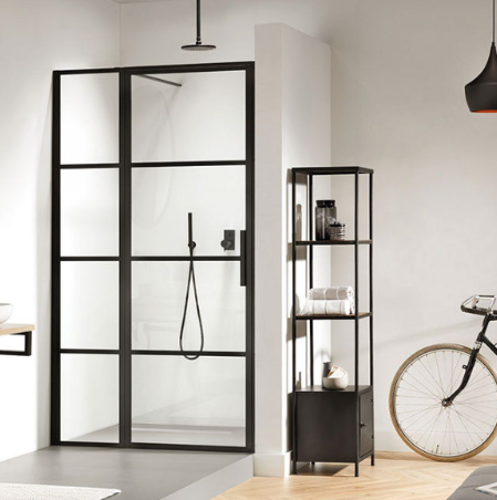 Impey Soho Black Hinged Door with Inline Panel