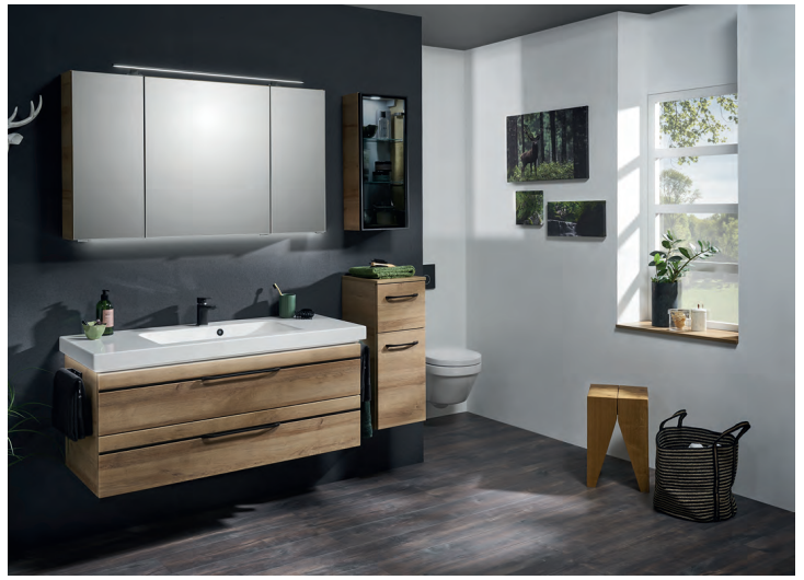 Balto Vanity Unit 1200mm, Mirror Cabinet & Side Cabinet - Riviera Oak