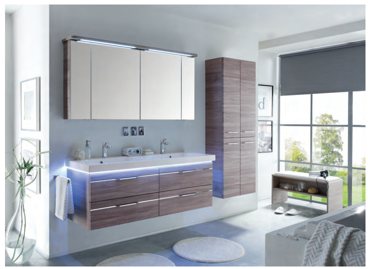 Balto Double Vanity Unit 1650mm, Mirror Cabinet & Side Cabinet - Sanremo oak