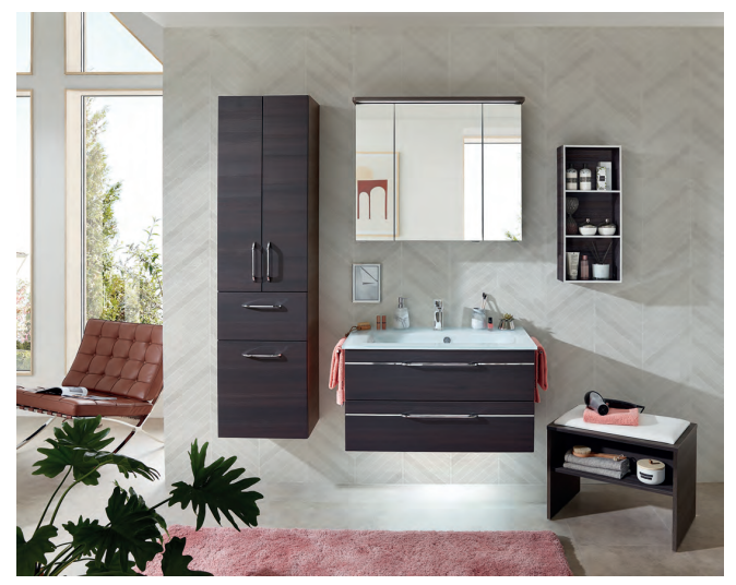 Balto Vanity Unit 880mm, Mirror Cabinet & Side Cabinet - Maroni Horizontal Effect