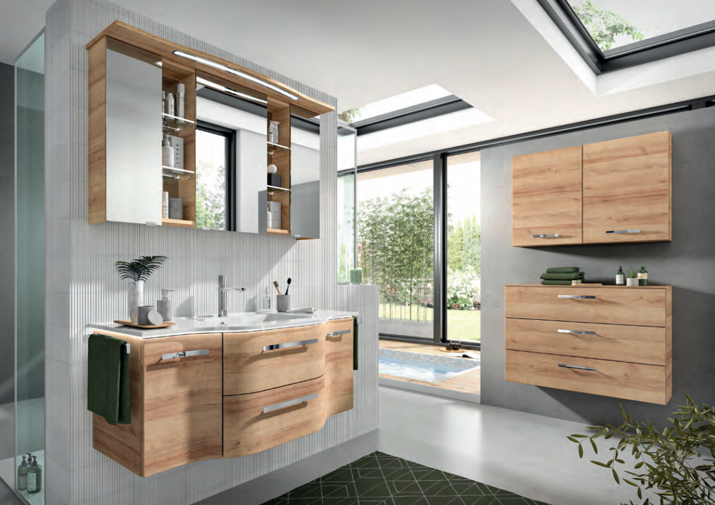 Contea Vanity Unit 1207mm, Side Units 900mm & mirror Cabinet- Riviera Oak