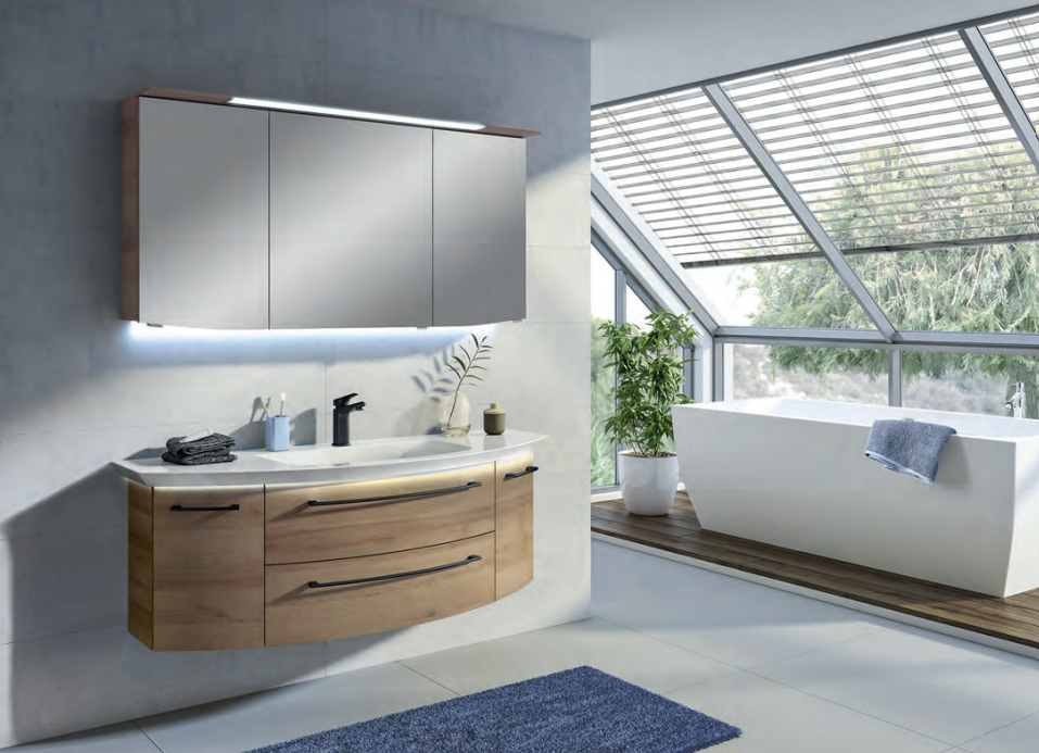 Cassca Vanity Unit 1410mm with Mirror Cabinet - Riviera Oak Horizontal