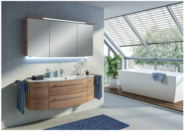 Cassca Vanity Unit 1410mm with Chrome handle & Mirror Cabinet - Riviera Oak Horizontal