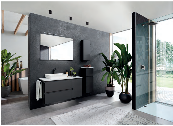 Pcon Select II Vanity Unit 1050mm, Side units & Mirror - Black matt