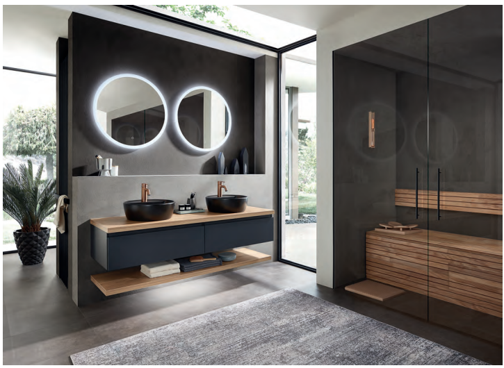 Pcon Select II Double Vanity Unit 1500mm & Round Mirror - Black matt