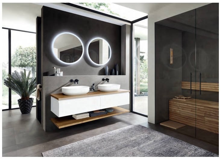 Pcon Select II Double Vanity Unit 1500mm & Round Mirror - White Matt