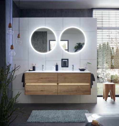 Series 6010 Double Vanity Unit 1530mm With Round Mirror - Halifax oak