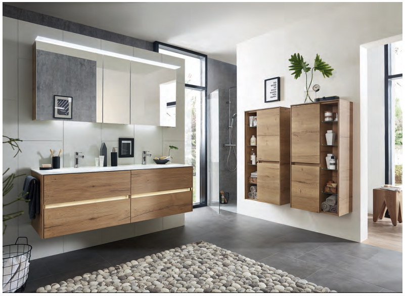 Series 6010 Double Vanity Unit 2000mm, Side units & Mirror Cabinet - Halifax oak