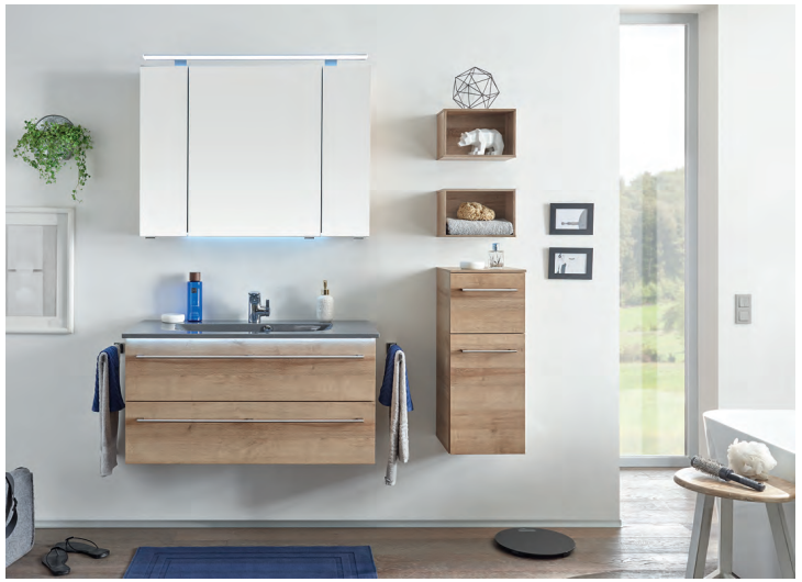 Series 6025 Vanity Unit 1000mm, Side unit & Mirror cabinet - Riviera Oak