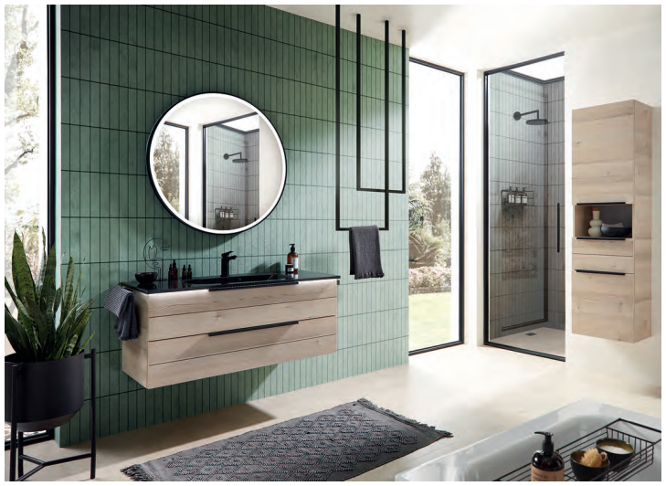 Series 6025 Vanity Unit 1150mm, Side unit & Round Mirror - Polar pine