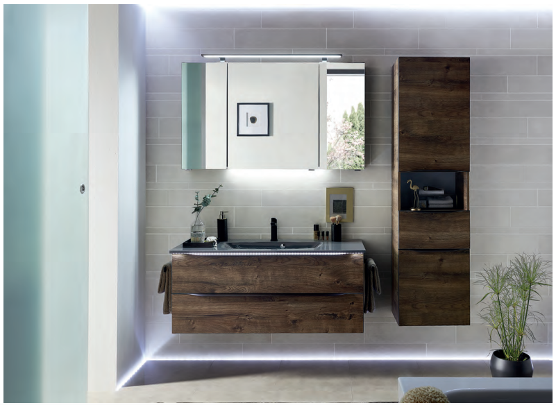 Series 6025 Vanity Unit 1200mm, Side unit & Mirror Cabinet - Ribbeck oak