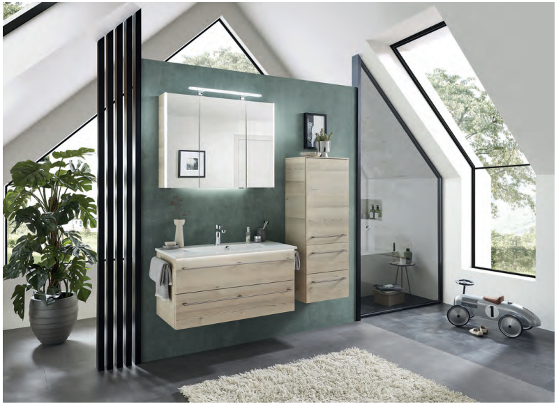 Series 6025 Vanity Unit 950mm, Side unit & Mirror cabinet - Polar pine