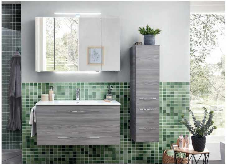 Series 6110 Vanity Unit 1050mm, Side unit & Mirror cabinet - Sangallo grey