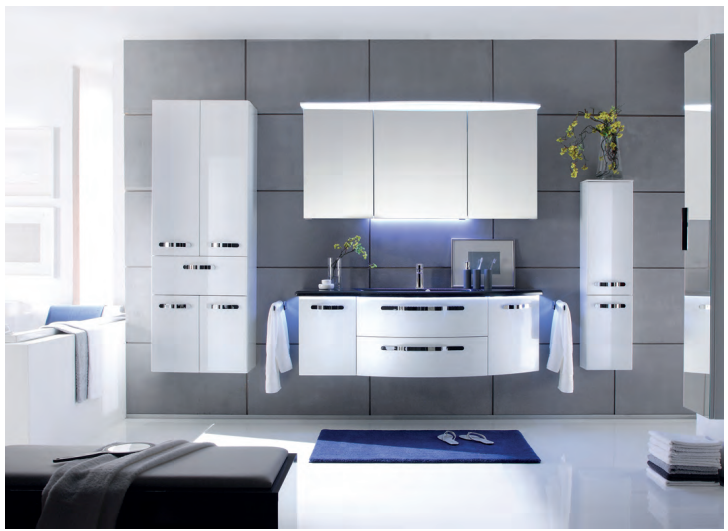 Series 7005 Vanity Unit 1650mm, Side units & Mirror cabinet - White High Gloss