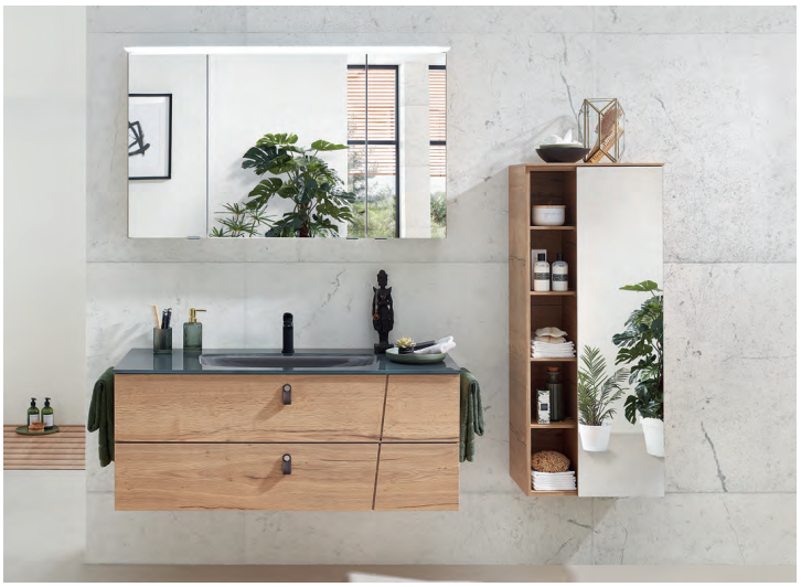 Series 7040 Vanity Unit 1210mm, Side unit & Mirror Cabinet - Halifax oak