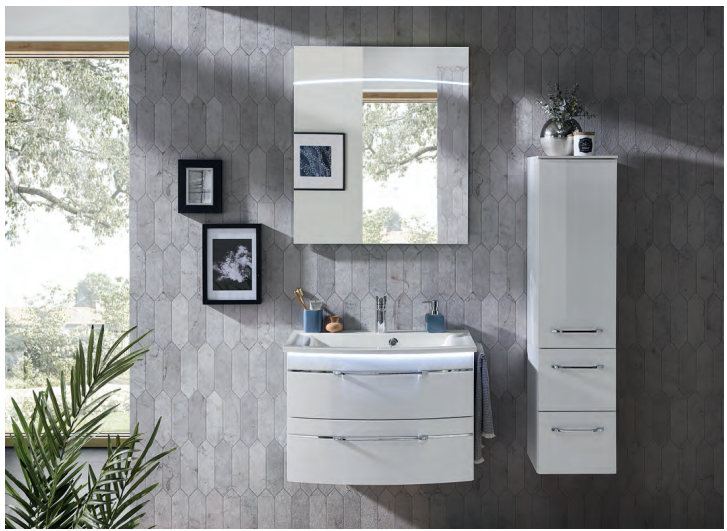 Series 7045 Vanity Unit 695mm, Side units & Mirror - White High Gloss